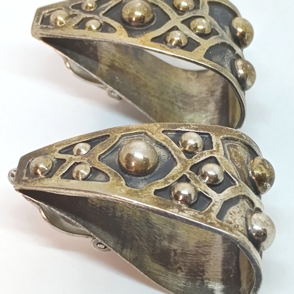 * huge vintage Mexico 925 brutalist modernist sterling silver clip on earrings - Picture 7 of 7